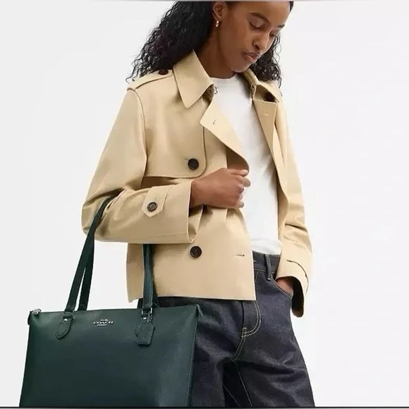 Coach Gallery Tote Bag Ivy Green Crossgrain Leather + Keychain/Charm - Picture 8 of 8